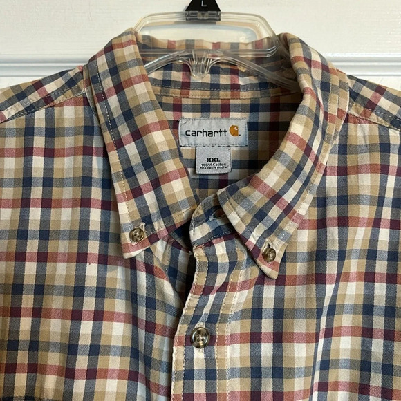 Carhartt men’s tan plaid short sleeve button down shirt size XXL - Picture 2 of 9